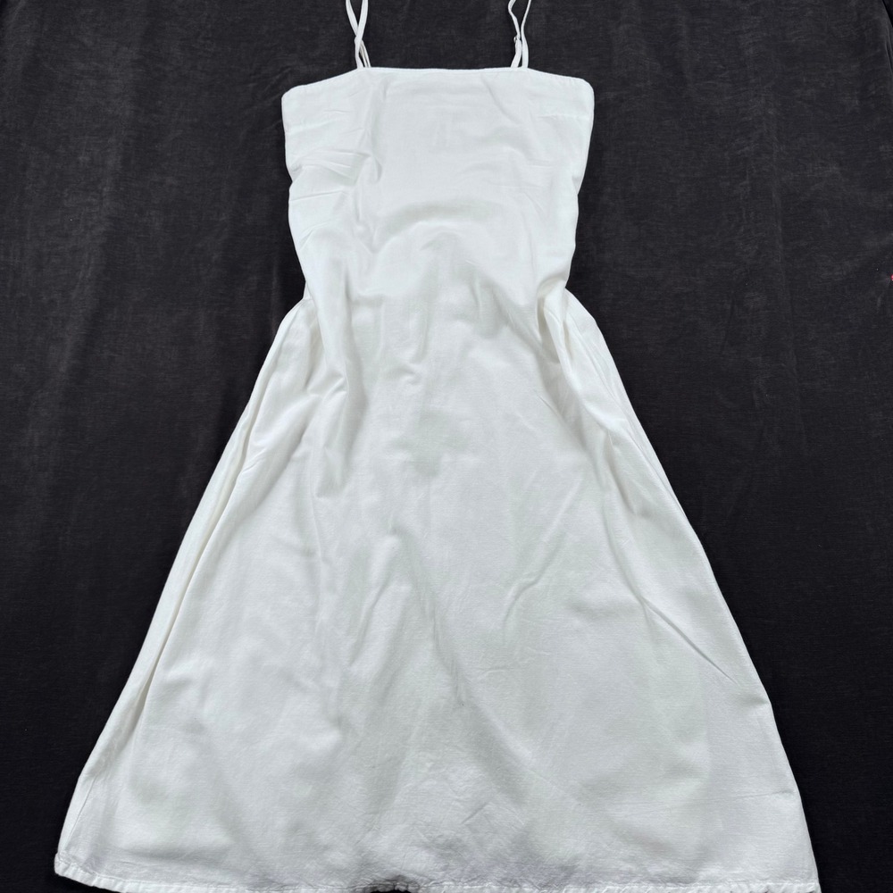 Japna Womens Boho White Linen Blend Smocked Back Midi Sundress Romantic